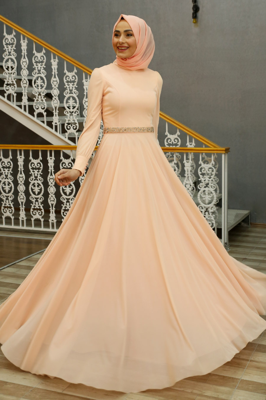 SALMON COLOR EVENING DRESS