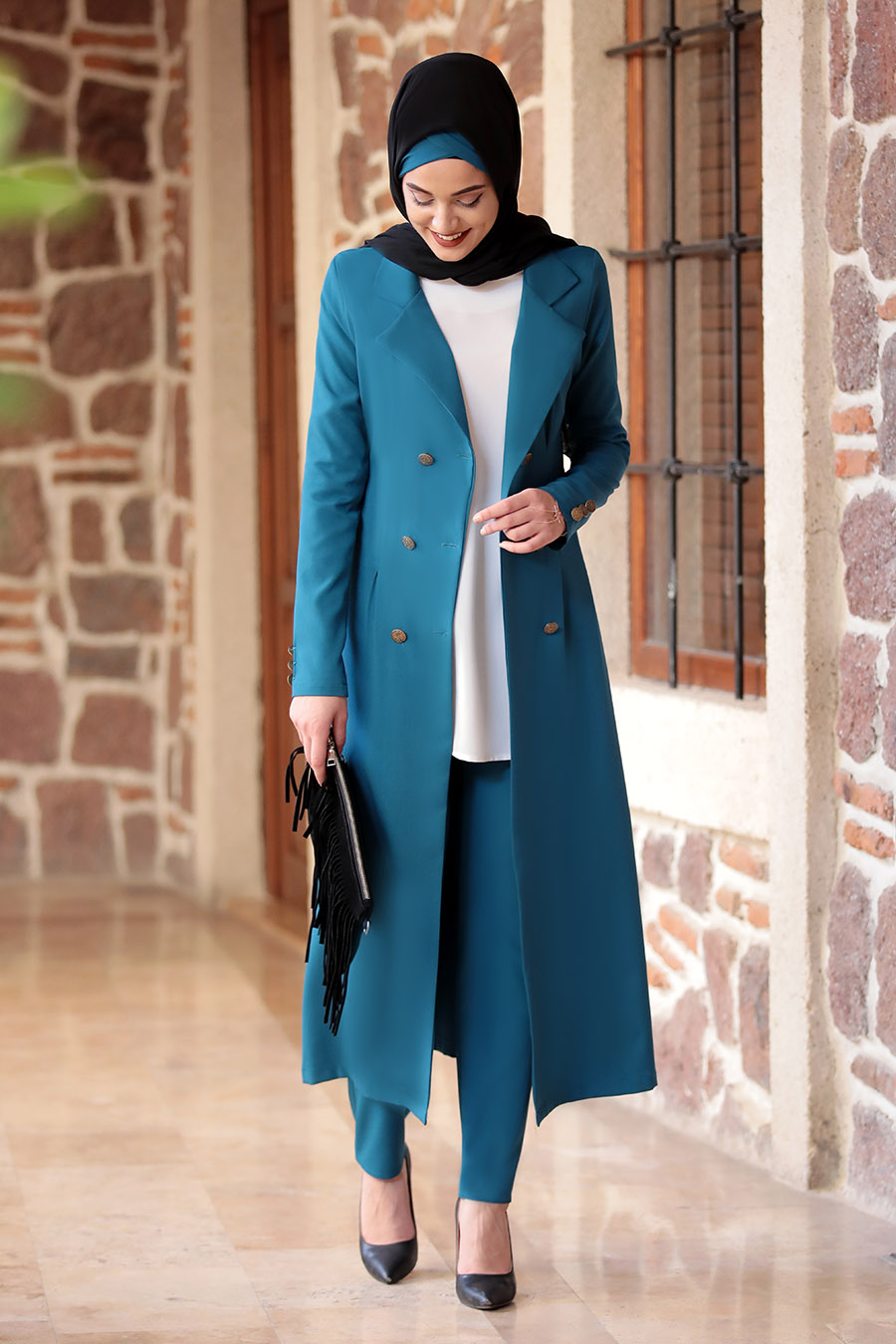 Petroleum Coat And Pant Suit