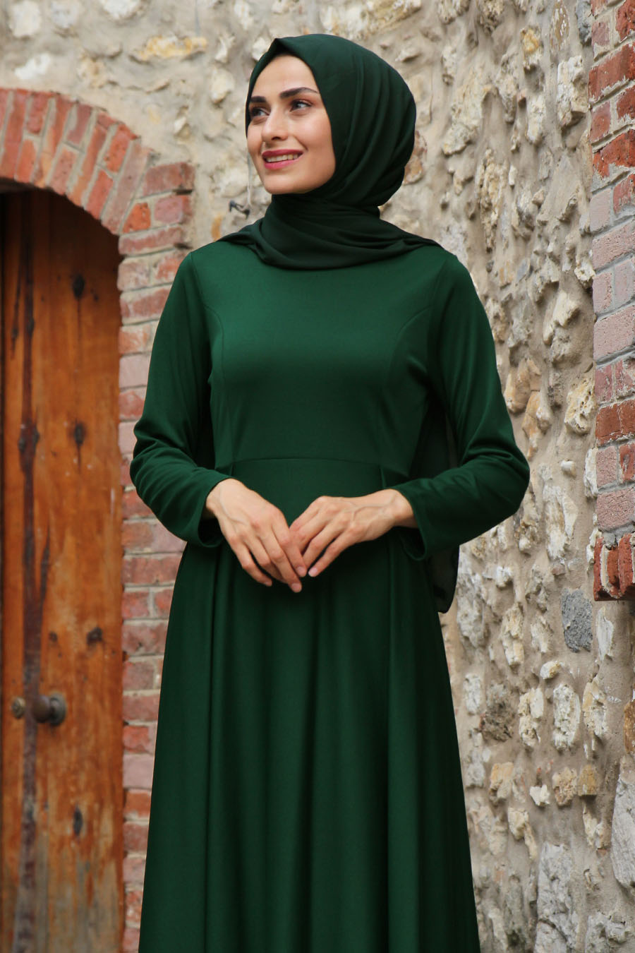 dark green dress with hijab