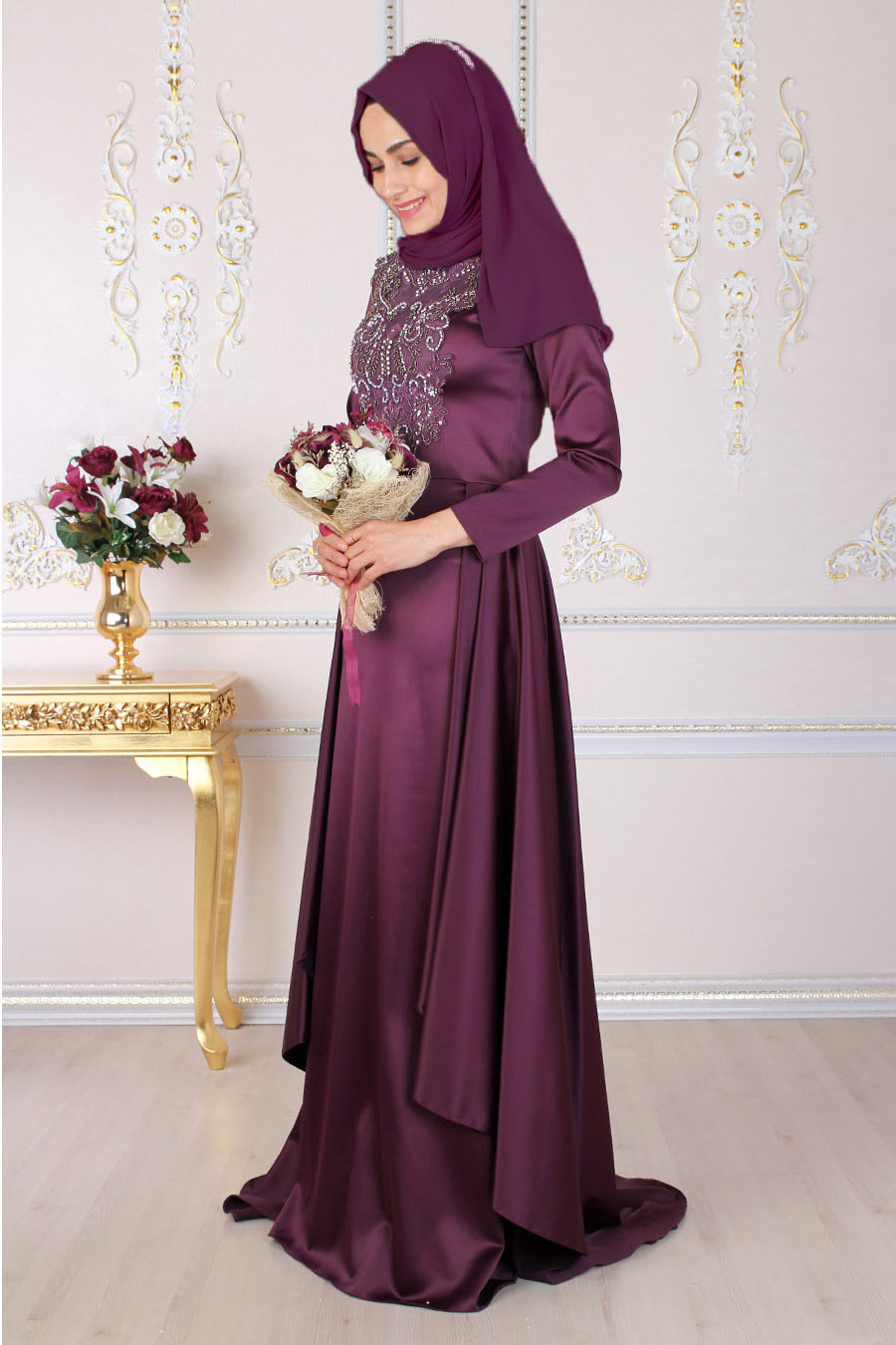 plum evening gowns