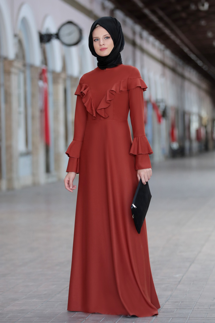 brick red color dress