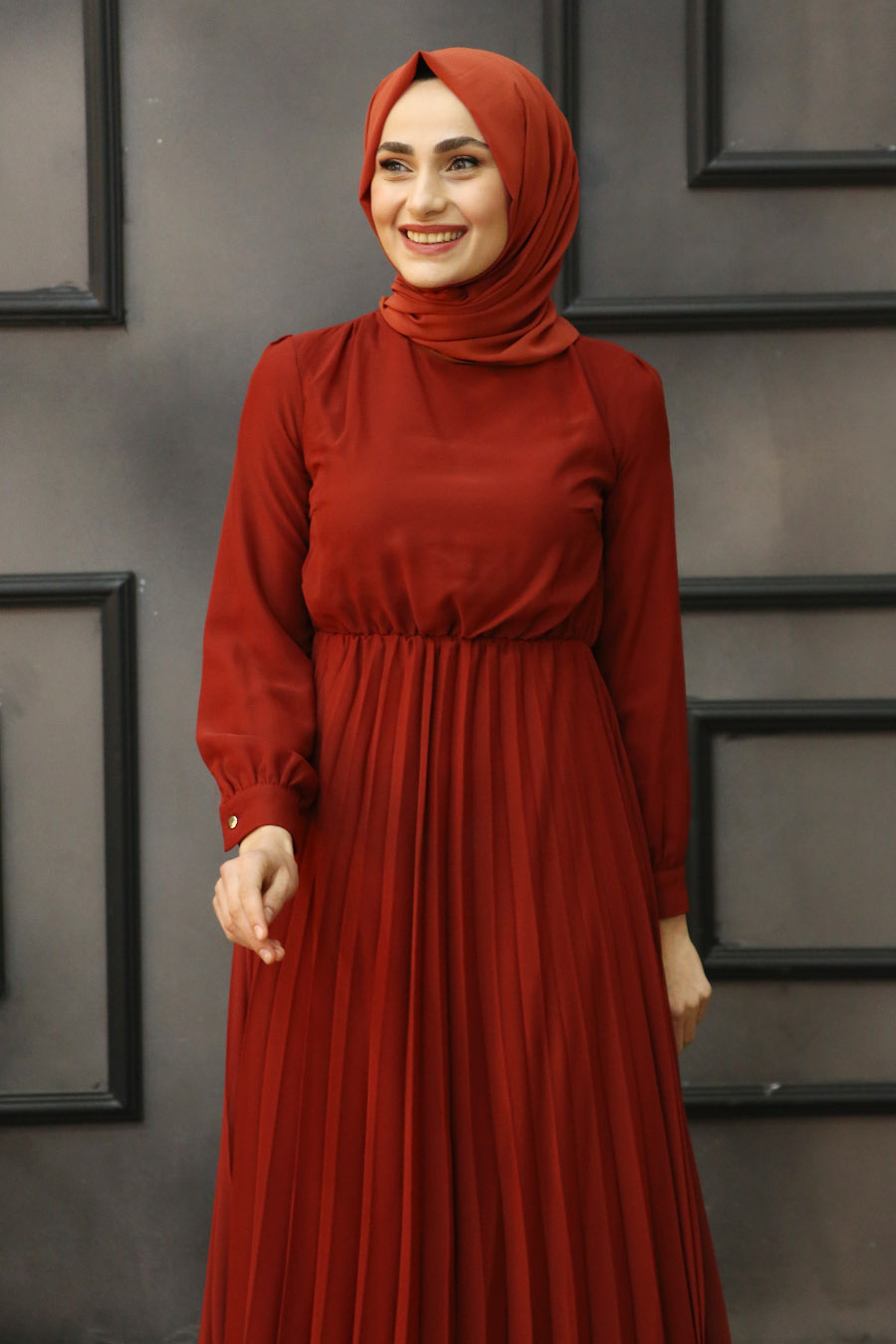 brick red color dress